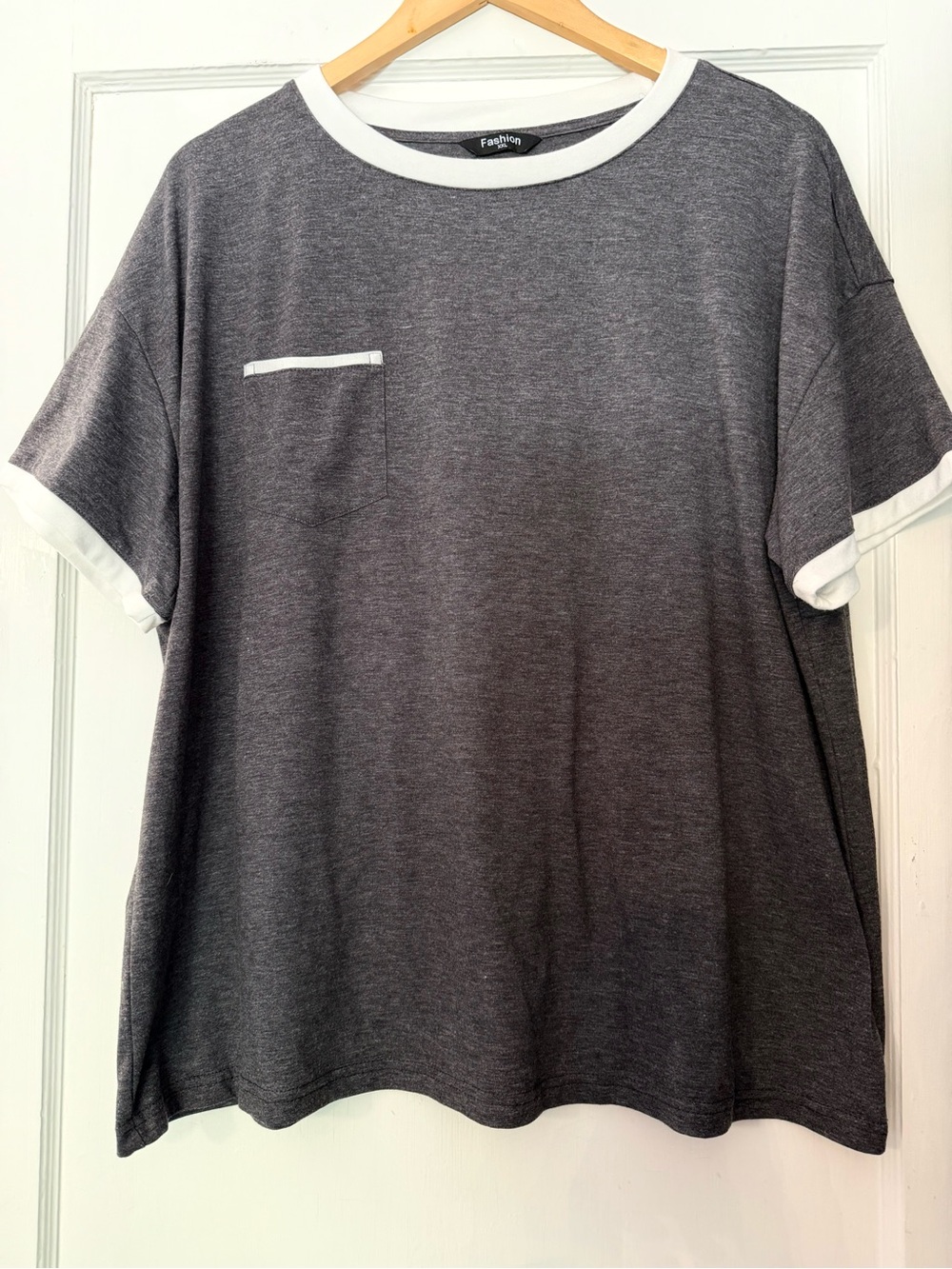 Fashion 2 pc. Charcoal Heather Tee and Pants with White Trim